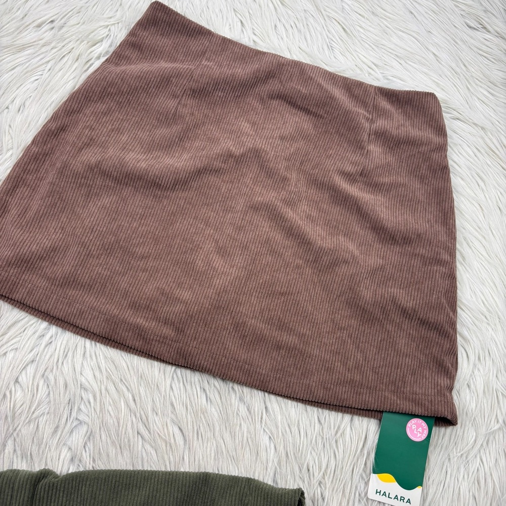 NWT Lot 2 Halara Women's M High Waisted 2-in-1 A Line Mini Skirts Green Brown - Picture 3 of 6
